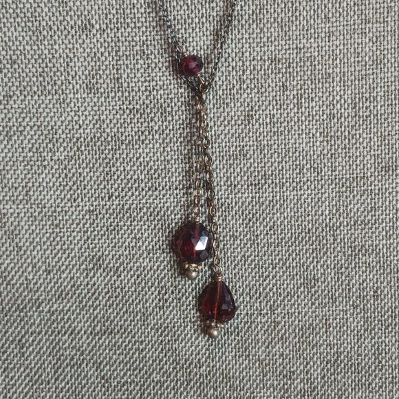 Sterling Silver and Garnet Dangle Necklace - Picture 2 of 9